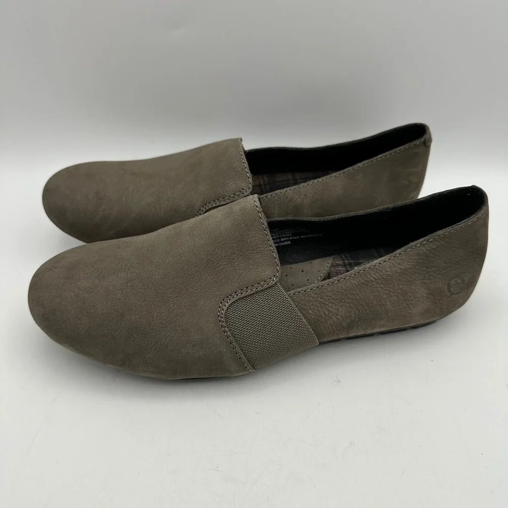 Born‎ Slip On Loafers Womens 9M Taupe Leather Fabric CQH18 F36742 Comfort Flats